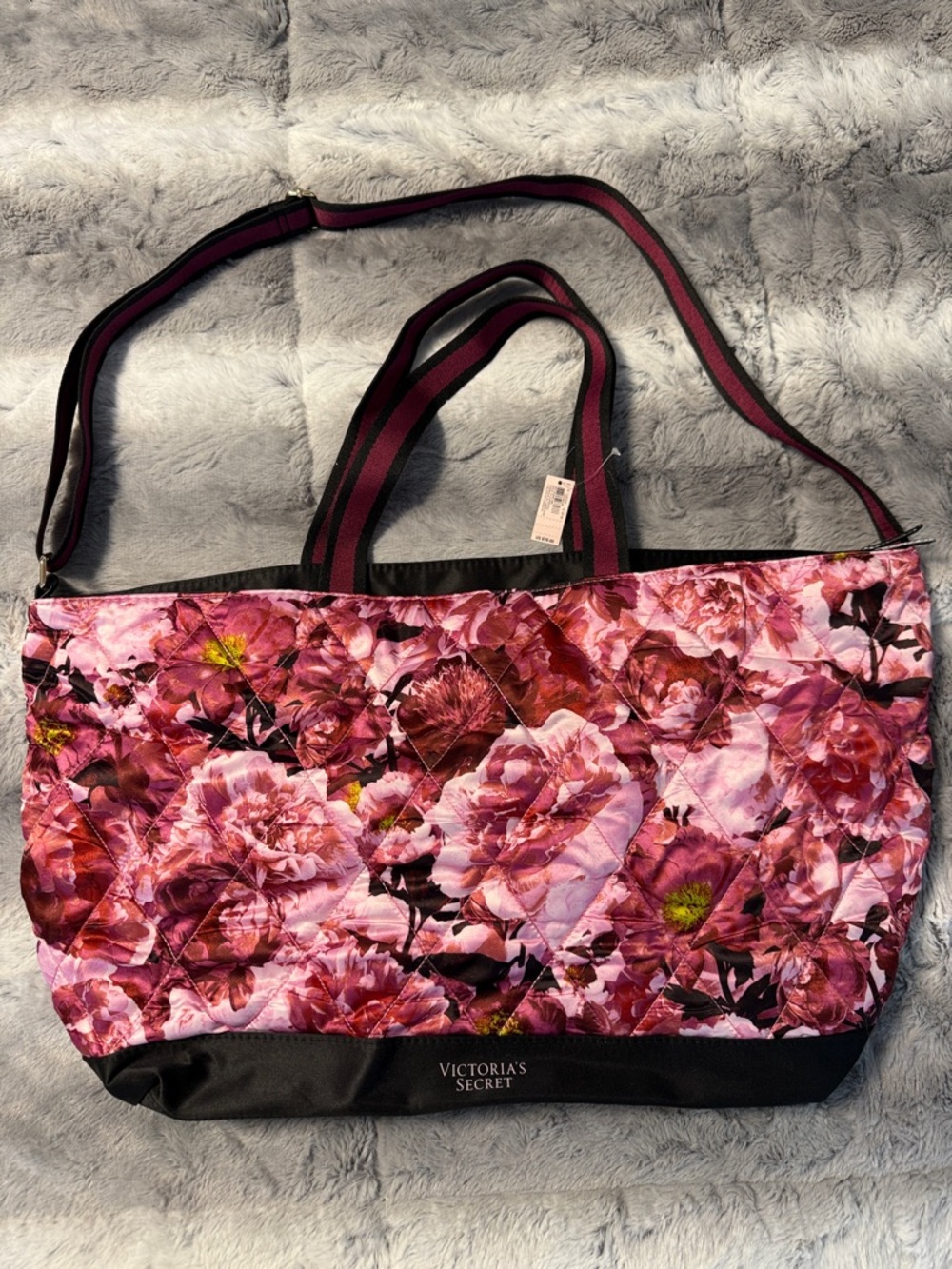Victoria's Secret Pink Floral Quilted Tote with Removable Strap
